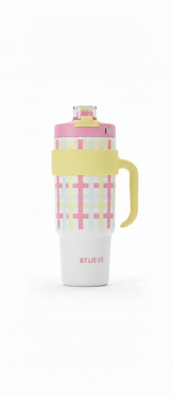 Pastel Plaid Insulated Tumbler with Handle