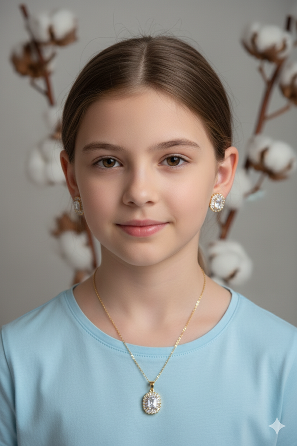 Gold-Plated CZ Sunburst Jewelry Set