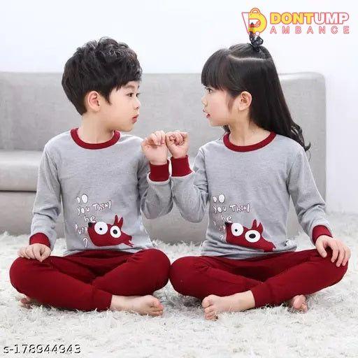 Grey Maroon Think Puppy Printed Kids Night Suit Baby &amp; Baba