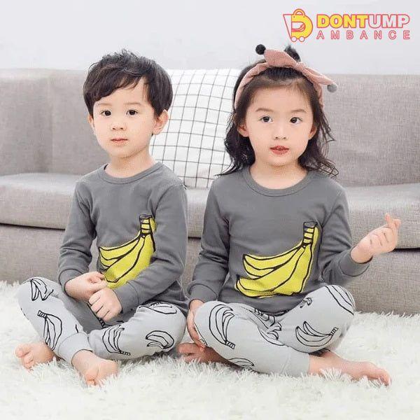 Grey and Yellow Banana Print Kids Night Suit Baby &amp; Baba