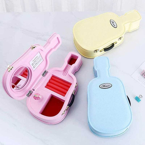 Jewelry Storage Box With Mirror Guitar Shaped