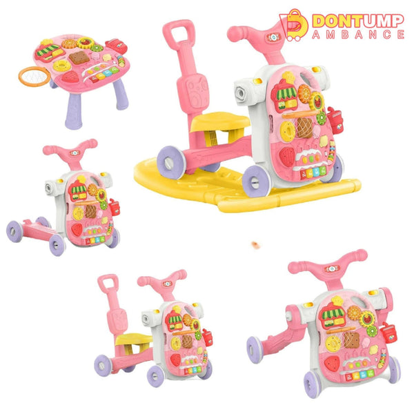 Huanger 5in1 Multifunction Motor Bike Style Baby Walker with Music Pink