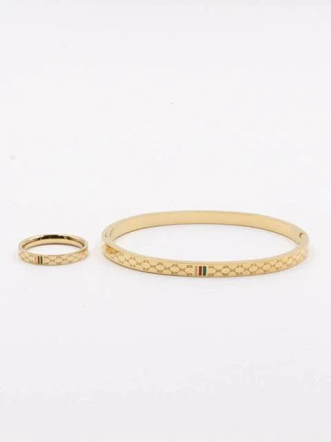 Red & Green Charm Bangle + Ring Set