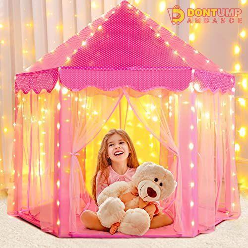 Princess Tent Girls Pink Large Playhouse With Lights for Indoor and Outdoor