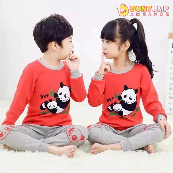 Red and Grey Panda Printed Kids Night Suit Baby &amp; Baba