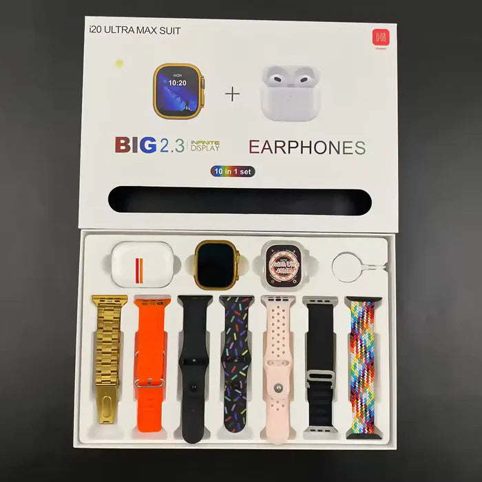 I20 Ultra Max 10 in 1 Smart Watch + Earphones | Men/Women