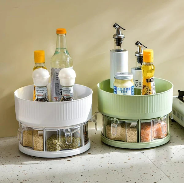 360° Rotating Spice Rack With Storage Tray