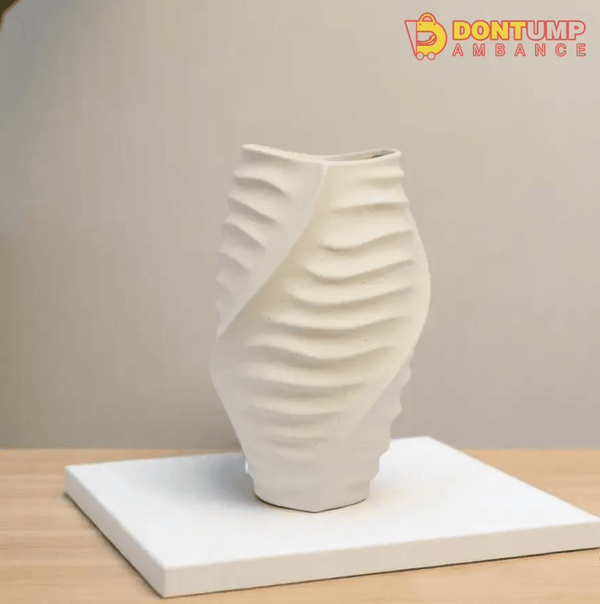 Modern Ceramic Ripple Vase – Minimalist Home Decor Accent"