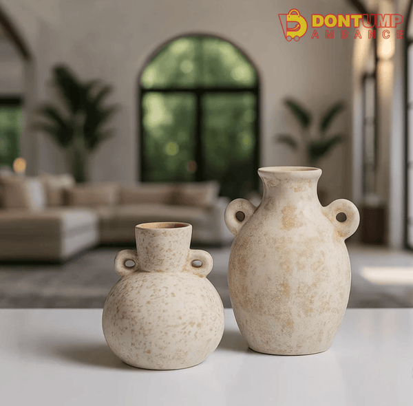 Rustic Double-Handled Ceramic Vase – Vintage Charm for Elegant Interiors"