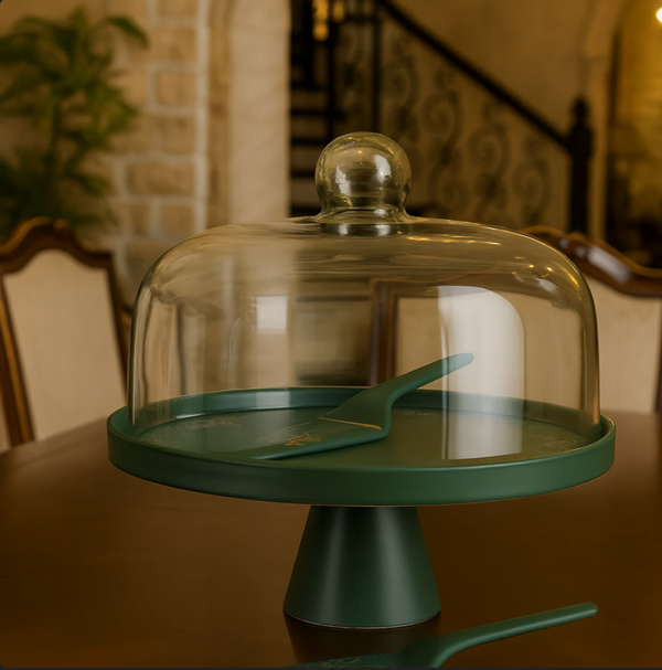 Elegant Cake Stand with Glass Dome Cover & Serving Spoons – Perfect for Desserts & Display