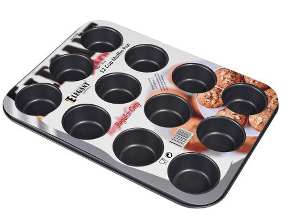 Non-Stick 12-Cup Muffin & Cupcake Baking Tray – Heavy Duty Bakeware by Elegant