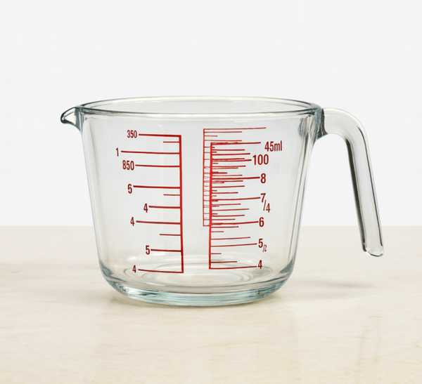 Clear Glass Measuring Cup – 3-in-1 Kitchen Scale (ml/oz/cups) with Easy-Pour Handle