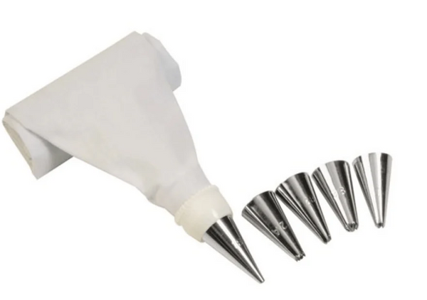 Reusable Icing Piping Bag with 6 Stainless Steel Nozzles – Cake & Cookie Decorating Set
