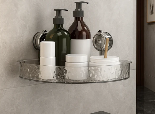 Wall-Mounted Transparent Bathroom Shelf – Suction Cup Storage Organizer for Toiletries