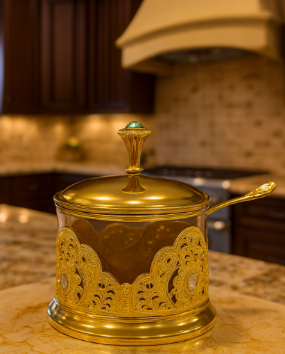 Luxurious Gold-Plated Sugar pot with Spoon – Elegant Kitchen and Dining Tableware