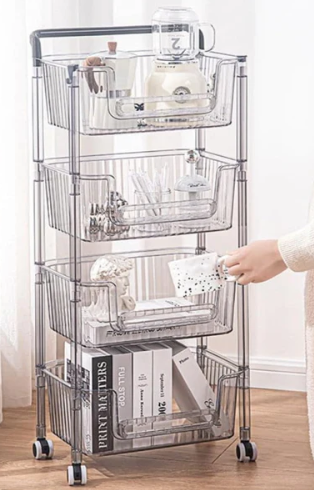 Multi-Tier Transparent Storage Cart with Wheels – Portable Kitchen & Home Organizer