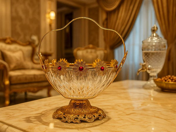 Elegance Crystal fruit Basket and Gold: A Glimpse of Luxury Living