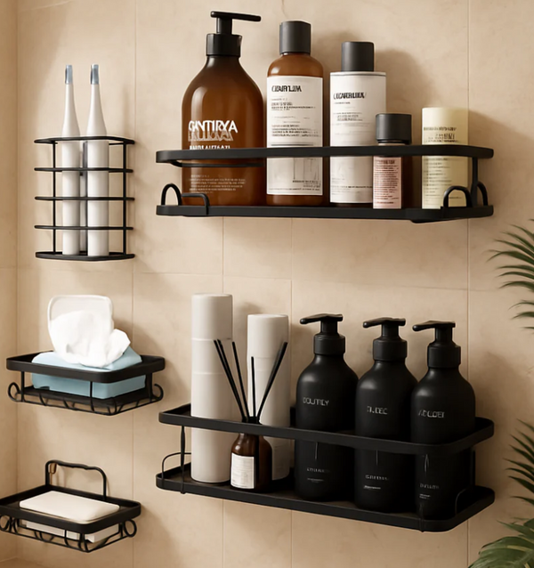 Wall-Mounted Bathroom Storage Rack Set – Space-Saving Organizer for Toiletries & Essentials