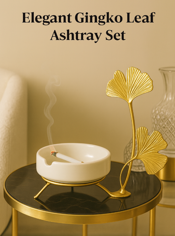 "Elegant Ginkgo Leaf Ashtray Set – Luxurious Ceramic & Gold Design"