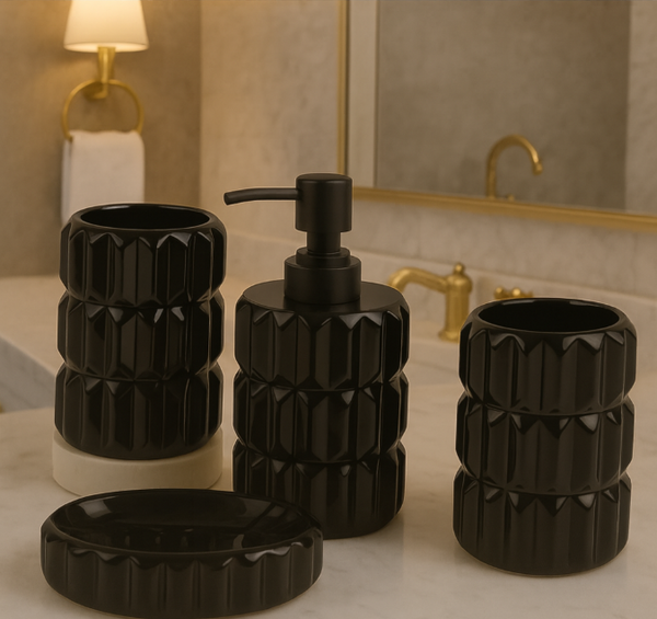 Luxury Black Ceramic Bathroom Accessory Set – 4 Pieces