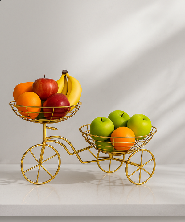 Golden Bicycle Fruit Basket – Elegant Dual-Tier Table Decor