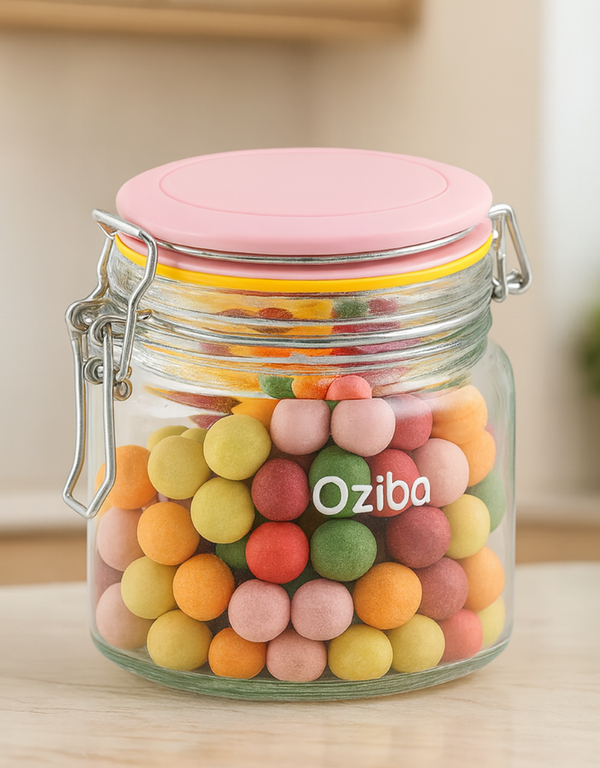 glass Jar With Pink Lid