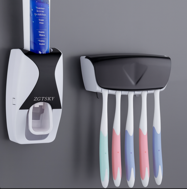 Wall-Mounted Automatic Toothpaste Dispenser with Toothbrush Holder – Hands-Free & Hygienic Bathroom Organizer