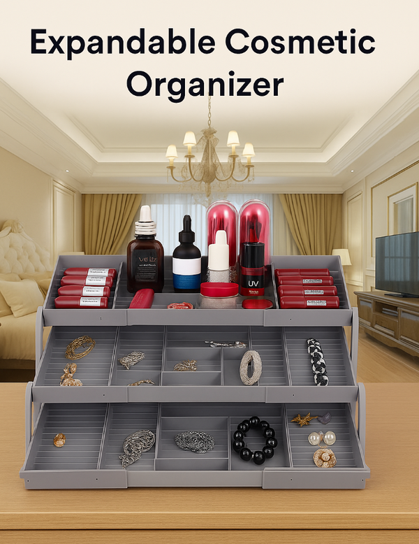 Expandable Cosmetic & Jewelry Organizer – Multi-Tier Storage Box