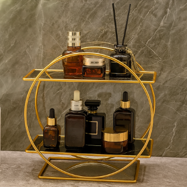 "Luxury Gold Circular 2-Tier Perfume & Cosmetic Organizer