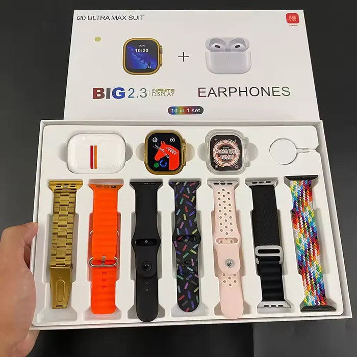 I20 Ultra Max 10 in 1 Smart Watch + Earphones | Men/Women