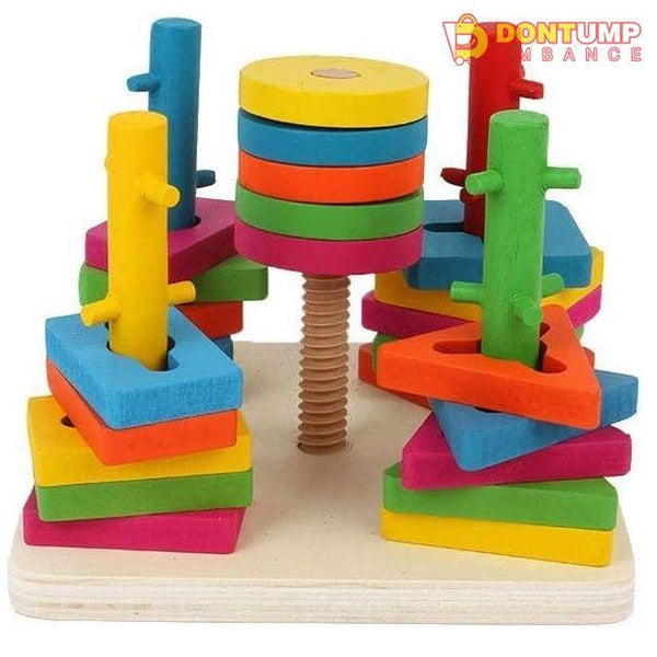 Wooden Five Column Shape Sorting and Stacking Puzzle