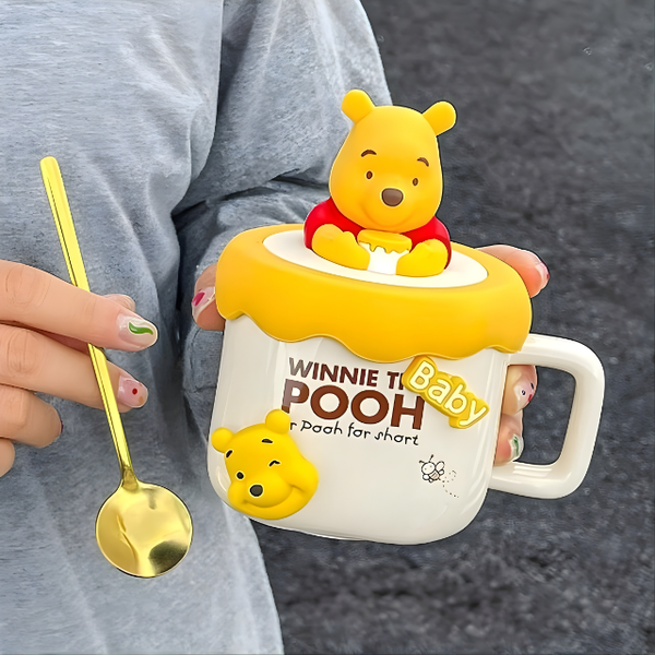 DISNEY WINNIE THE POOH CERAMIC MUGS WITH SPOON CUTE PIXAR Q VERSION COFFEE & MILK CUPS FOR KIDS GIFTABLE WATER CUP