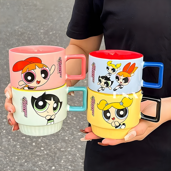POWERPUFF GIRLS STACKABLE CERAMIC MUGS – 4 PIECES FAMILY SET WITH GIFT BOX