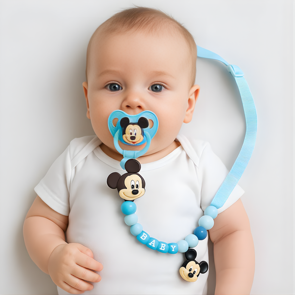 DISNEY MICKEY & FRIEND SILICONE PACIFIER CLIP SET FOR BABIES