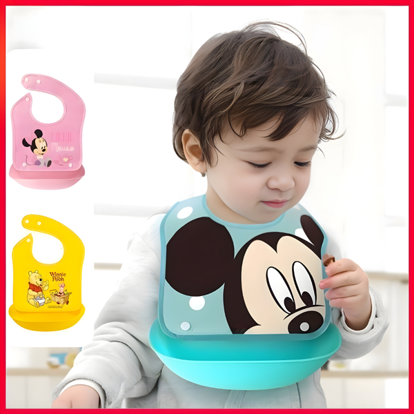 DISNEY MICKEY & FRIENDS BABY WATERPROof OF BIB 3D FOOD CATCHER POCKET TODDLER FEEDING & SALIVA BIB