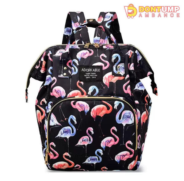Water Proof Travel Diaper Bag Pack Flamingo Black