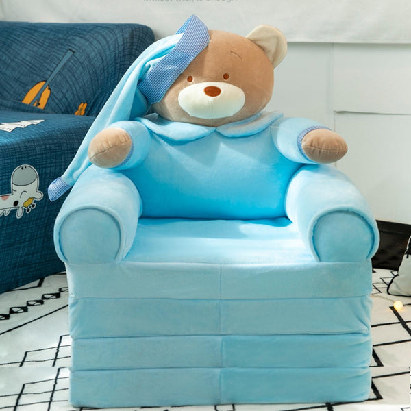 4-Layer Kids Foldable Sofa Cum Bed Bear Design (Blue)