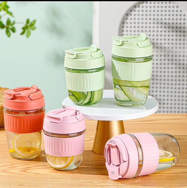 Holaroom Glass Water Bottle and juice cup Portable Coffee Mug