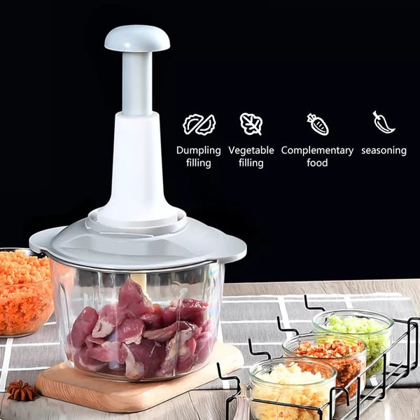 Manual Food Chopper, 1500ML Speedy With 4 Curved Stainless Steel Blades