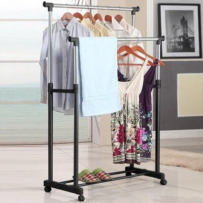 Double Pole Rail Rod Adjustable Garment Rack