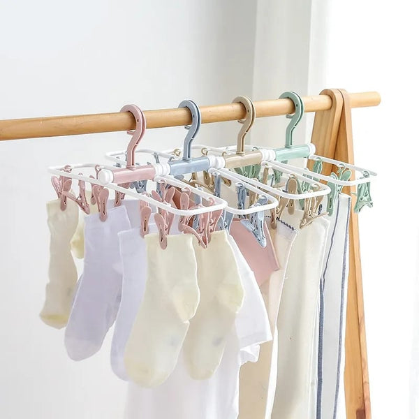 Portable Clothes Hanger Drying Rack With 12 Clips