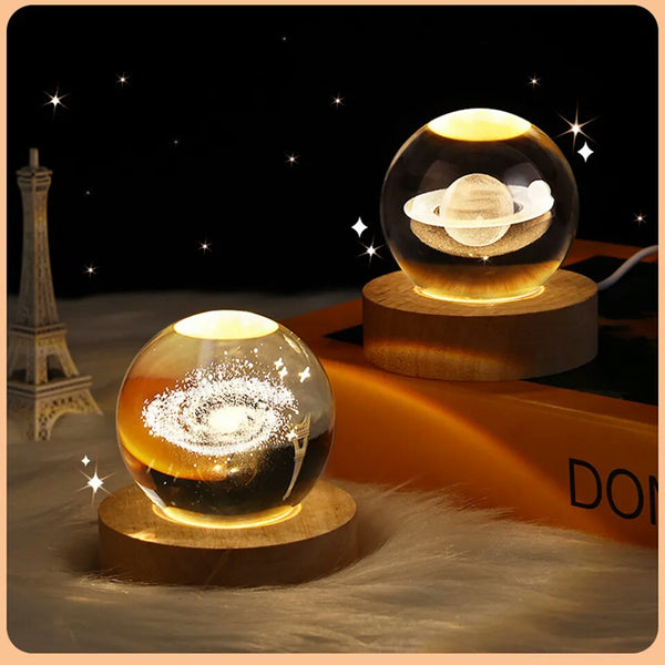 3D Crystal Lights Lamp Glowing Planetary Galaxy Night Light