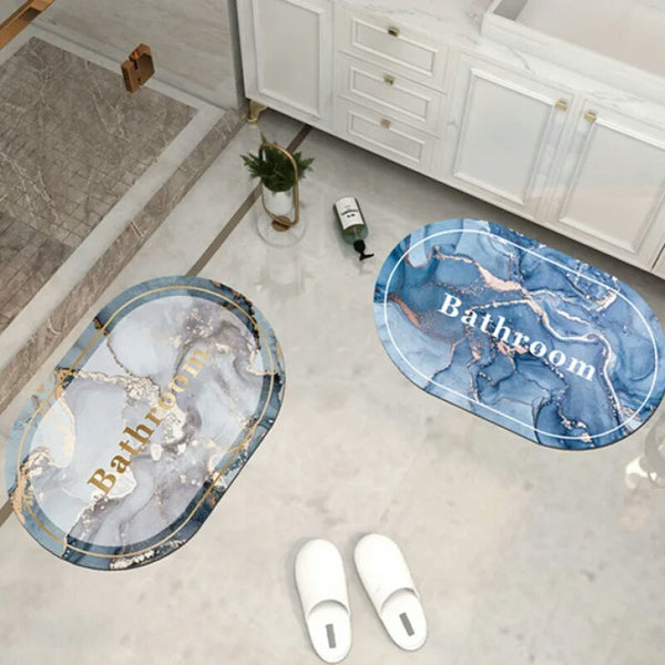 New Elegant Marble Print Round Bath Mat Water Super Absorbent Non-Slip(A)