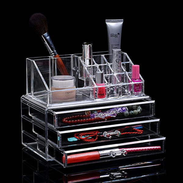 ACRYLIC MAKEUP COSMETIC ORGANIZER STORAGE BOX WITH 3 DRAWER