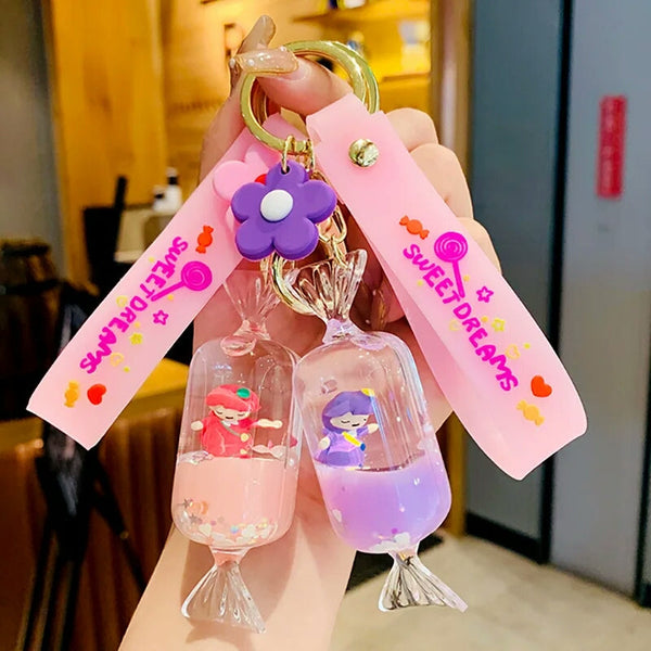 Creative Colorful Girl Floating Liquid Blessing Bottle Keychain