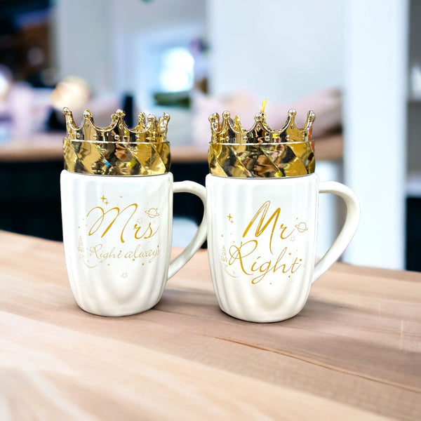 Mr/Mrs Ceramic mugs with Crown Lid