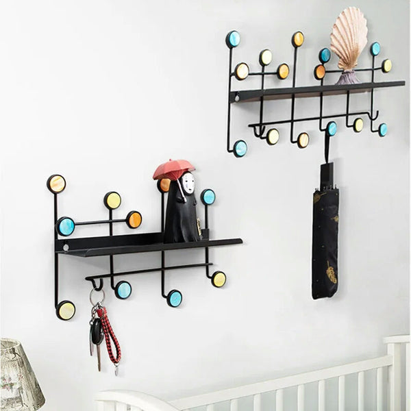 Nordic Style Wall Shelf With Hooks Square