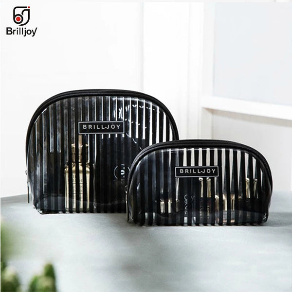 PURDORED 1 Pc Transparent Striped Cosmetic Bag Clear Women Makeup Bag Travel Waterproof Organizer