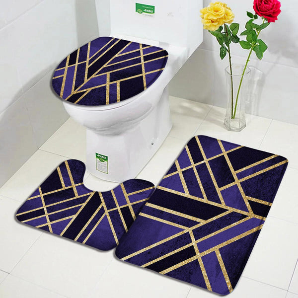 3 Pcs Set Toilet Seat Cover Bath Mat Shower Room Floor Rug Home Bathroom Anti-Slip Absorbent Doormat B