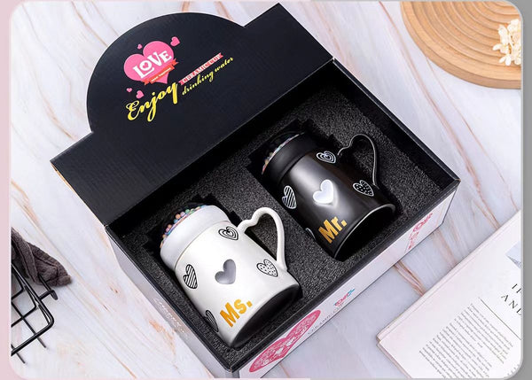 Ceramic Coffee  500ml Mr Mrs Mug  With Snow Ball Cap